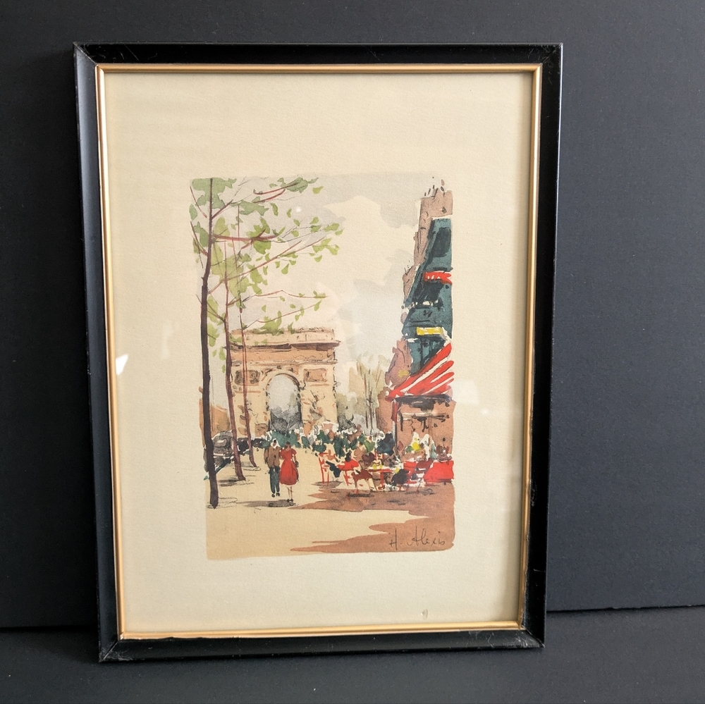 Paris Vintage H Alexis Arc de Triomphe Street Scene Mid-Century Framed Print Art